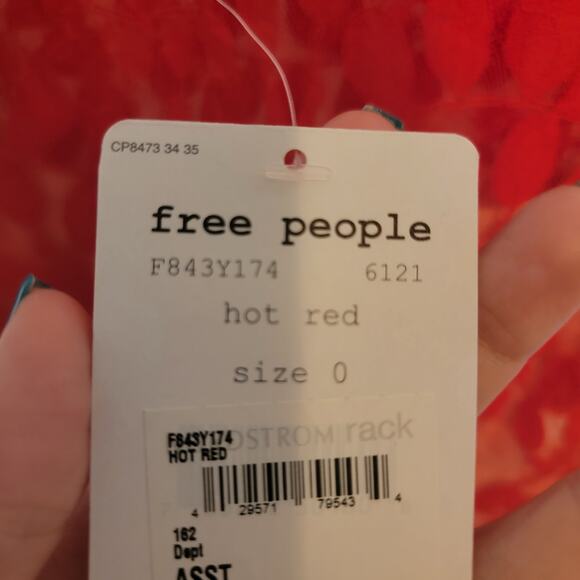 Free People Cherry Red Floral Mesh Lace 3/4 Sleeve Mini Bodycon Dress Size 0 - Picture 6 of 12